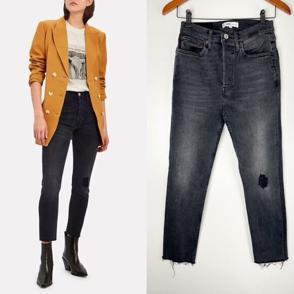 RE/DONE Originals Sz 27 Button Fly High Rise Ankle Jeans - Picture 1 of 9
